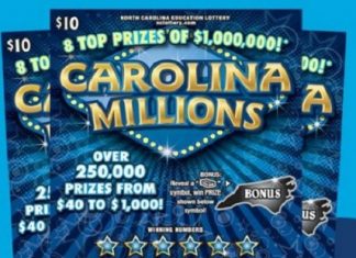 Giải xổ số cào Carolina Millions có 8 vé độc đắc trị giá một triệu đôla